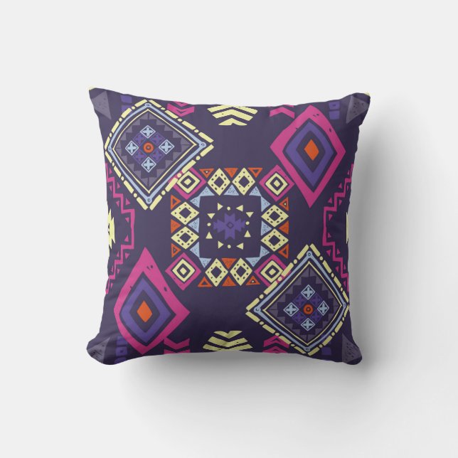 Coussin Arrière - plan géométrique tribal, primitif. (Recto)