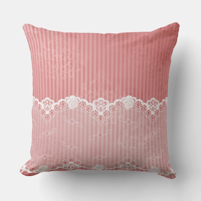 Coussin Arrière - plan rose et blanc avec la dentelle (Recto)