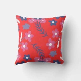 Coussin Arrière - plan rouge aux fleurs Abstraites rose et