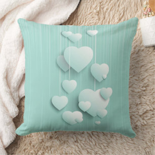 Coussin Arrière - plan vert clair avec coeur blanc 3D