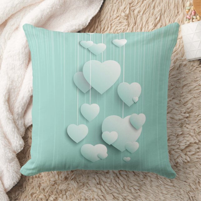 Coussin Arrière - plan vert clair avec coeur blanc 3D (Couverture)