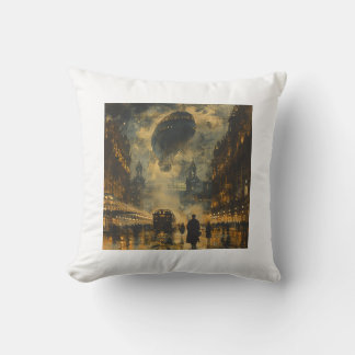 Coussin Arrivée en soirée - Une scène de rue Steampunk