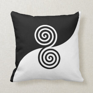 Coussin Art abstrait avec des cercles en spirale en noir e