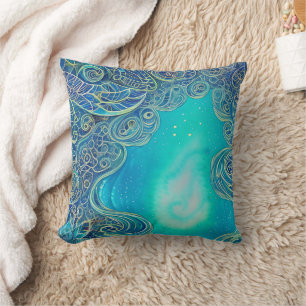 Coussin Art Abstrait bleu et Turquoise
