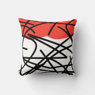 Coussin Art Abstrait Coral Rouge Noir Blanc