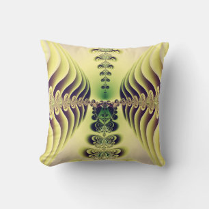 Coussin Art abstrait de symétrie fractale vert citron