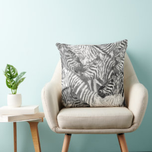 Coussin Art abstrait de zèbre noir et blanc