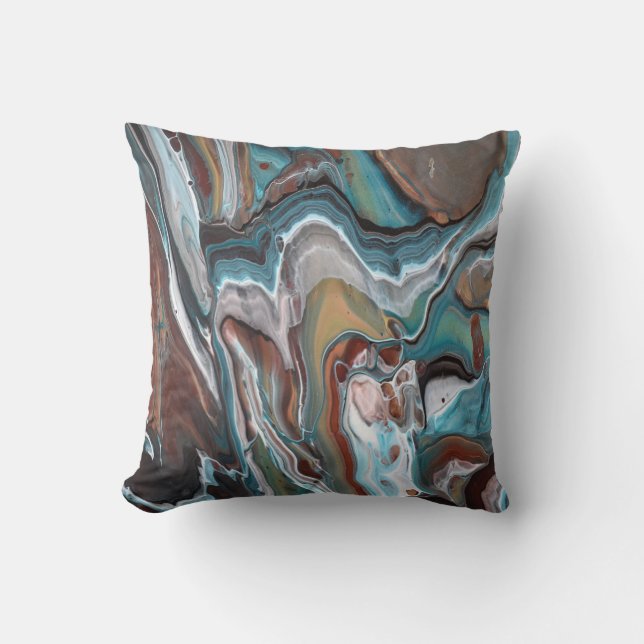 Coussin Art abstrait en géode d'agate brune bleue (Recto)