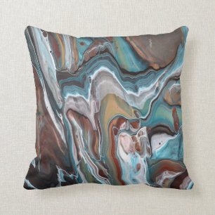 Coussin Art abstrait en géode d'agate brune bleue