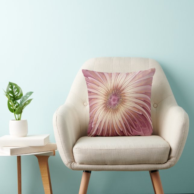 Coussin Art Abstrait Fractal Fleur & Tons de Bourgogne (Chaise)