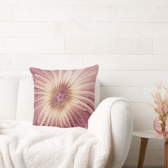 Coussin Art Abstrait Fractal Fleur & Tons de Bourgogne (Canapé)