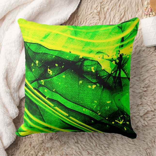 Coussin Art abstrait fractal jaune vert (Couverture)