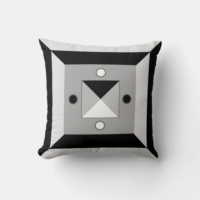 Coussin Art Abstrait géométrique moderne noir, gris et bla (Recto)