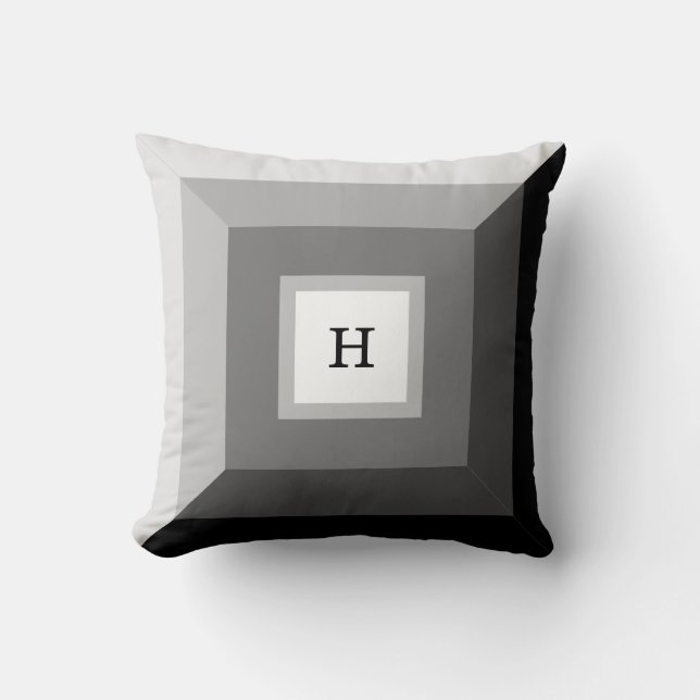 Coussin Art Abstrait géométrique moderne noir, gris et bla (Recto)