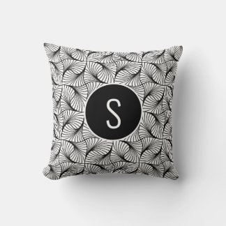 Coussin Art abstrait moderne noir et blanc tourbillons mon