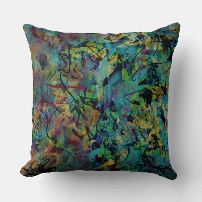 Coussin Art abstrait multicolore griffonné (Recto)