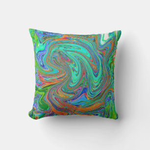 Coussin Art Abstrait Rétro Groovy Aqua, Orange et Vert
