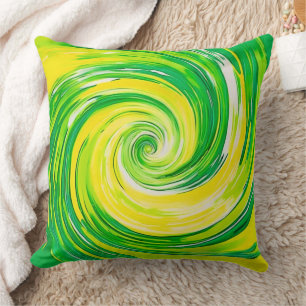 Coussin Art abstrait vert jaune en spirale