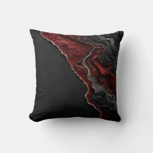 Coussin Art Abstrait Volcanique Rouge Cramoisi Foncé et Ma
