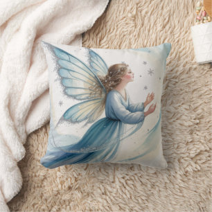 Coussin Art aquarelle de fée de neige d'hiver
