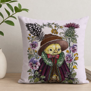 Coussin Art aquarelle d'oiseau fantaisiste et de fleur sau