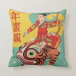 Coussin Art Asiatique Samurai Tiger Réversible belle dame