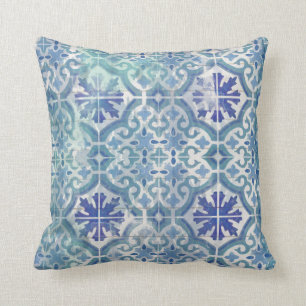 Coussin Art blanc de bleu d'océan d'Aqua de plage en verr