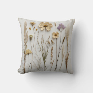 Coussin Art botanique de fleurs pressées Esthétique neutre