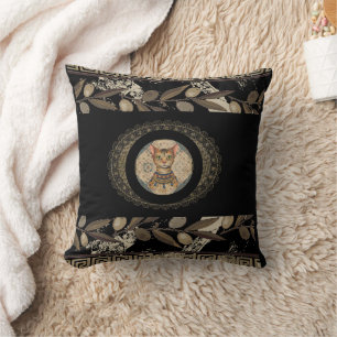 Coussin Art de chat vintage antique, motif floral ancien