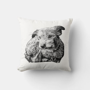 Coussin Art de chien mélange Terrier hirsute – Noir & Blan