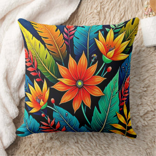 Coussin Art de fleurs tropicales vibrantes