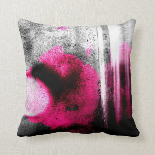 Coussin Art de fuchsia, gris et noir abstrait de grain de
