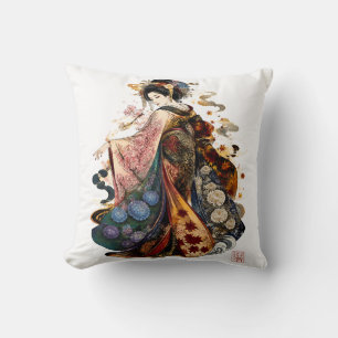 Coussin Art de Geisha japonaise   Kimono et fleurs saisonn