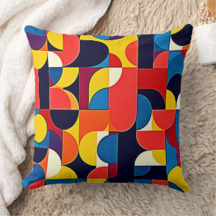 Coussin Art de géométrie à blocs de couleurs rétro