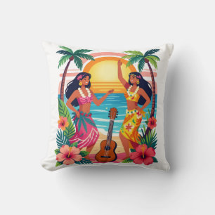 Coussin Art de la danse tropicale Hula coucher de soleil d
