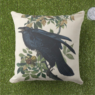 Coussin Art de la nature de l'oiseau corbeau Audubon vinta
