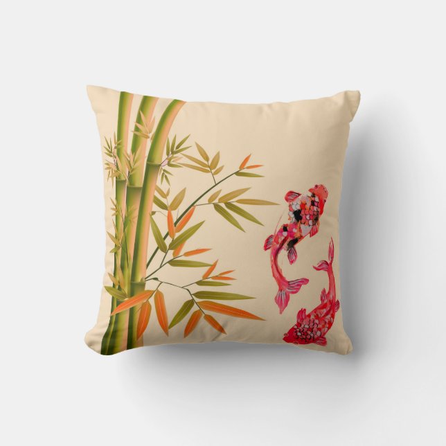 Coussin Art de l'encre chinoise bambou rouge carpes koi de (Recto)