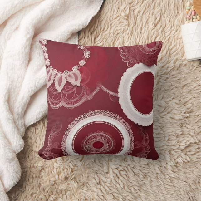 Coussin Art de l'IA florale rouge foncé (Couverture)