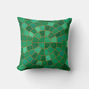 Coussin Art de motif de cercle en mosaïque émeraude