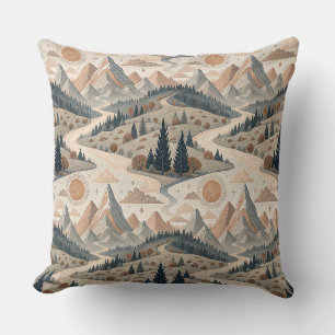 Coussin Art de motif de paysage abstrait de montagne boho