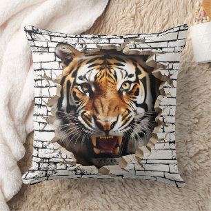 Coussin Art de mur cassé 3D Tiger – Safari réaliste