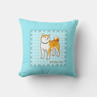 Coussin Art de Pixel Shiba Inu à thème bleu