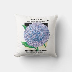 Coussin Art de pochette de graines vintage, fleurs d'aster