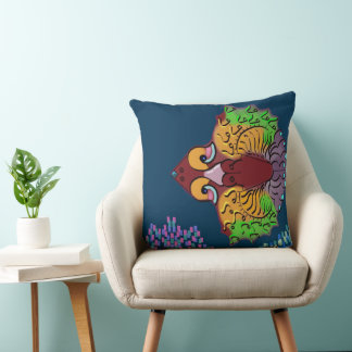 Coussin Art de poisson abstrait en écriture thaïe | Coussi