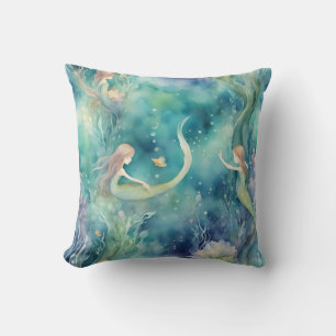 Coussin art de sirènes à l'aquarelle