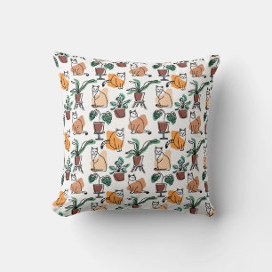 Coussin Art de trait dessin chats et fleurs