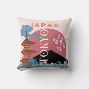 Coussin Art de voyage Tokyo Japon, Art de voyage rétro