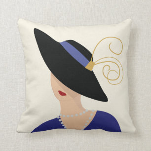 Coussin Art déco 1930, femme en plaque de mode en Casquet