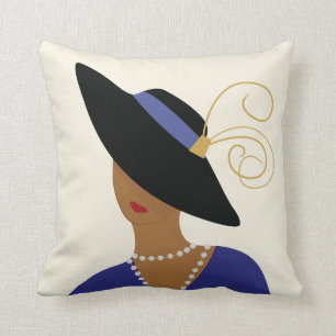Coussin Art déco 1930, femme en plaque de mode en Casquett
