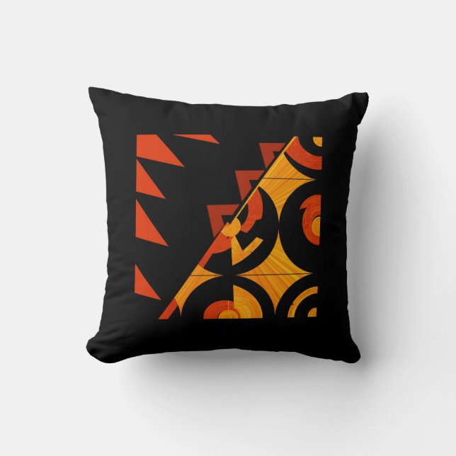 Coussin art déco abstrait brun, tan et noir (Recto)